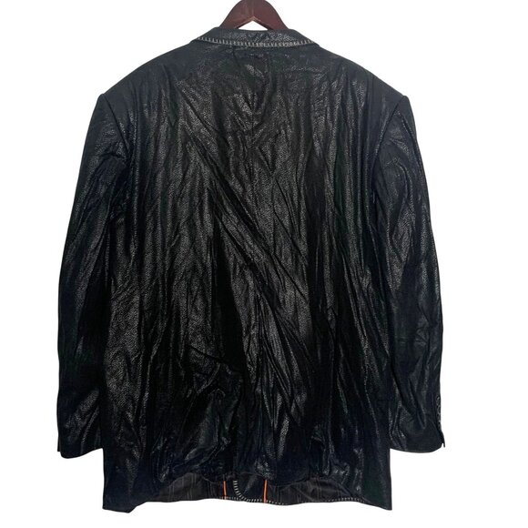 VENEZZI Fine Mens Wear Black Textured Faux Leather Blazer Jacket XXL Stitching - Picture 2 of 7